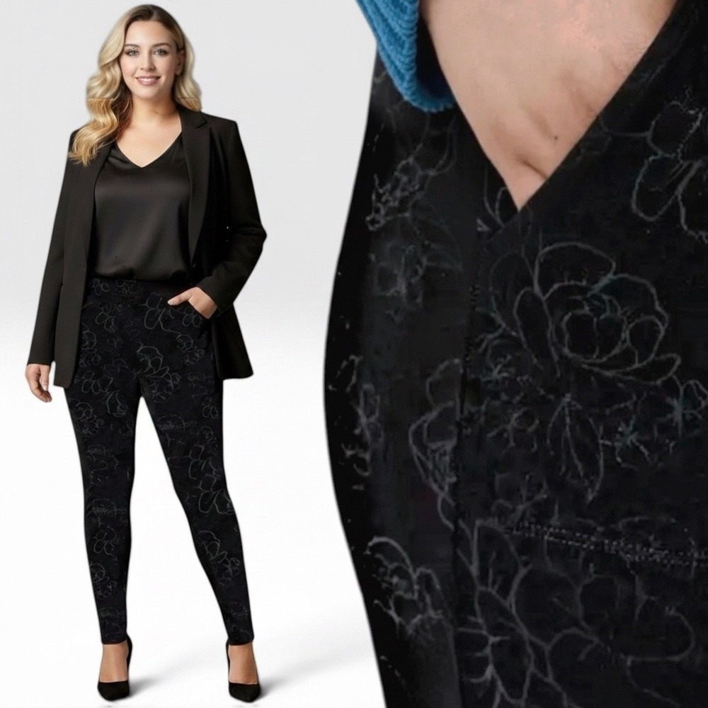 TORRID Full-Length Black-on-Black Subtle Floral Design Leggings NWT Size‎ 2X